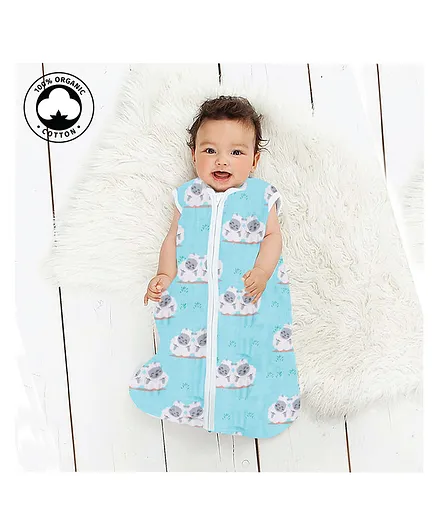Polka Tots Sleeping Bag With 2 Way Zipper Sheep Print - Blue