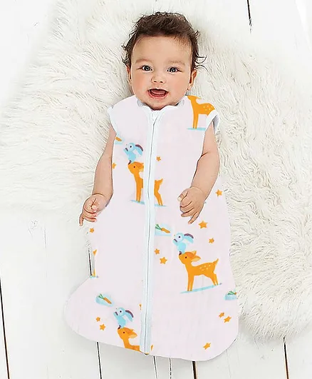 Polka Tots Sleeping Bag With 2 Way Zipper Deer Print - White