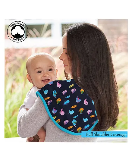 Polka Tots 3 Layer Burp Cloth Bird Print - Blue