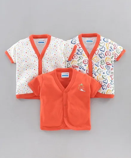 BUMZEE Pack Of 3 Half Sleeves Stars & Letter Printed Jablas - Orange
