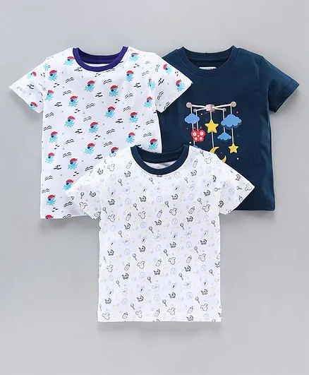 BUMZEE Half Sleeves Printed Pack Of 3 Tee - Navy Blue