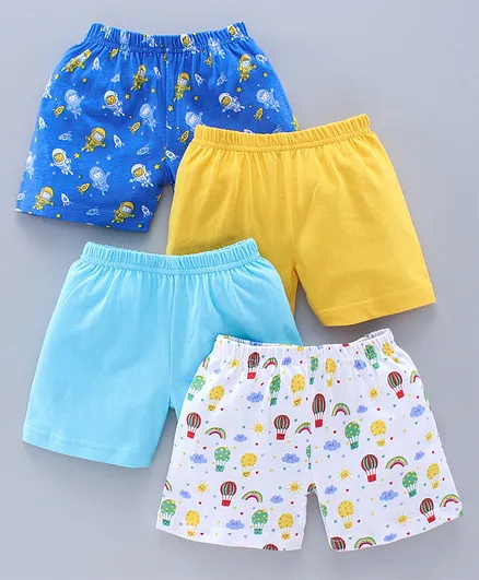 BUMZEE Pack of 4 Teddy Print Shorts - Blue & Yellow