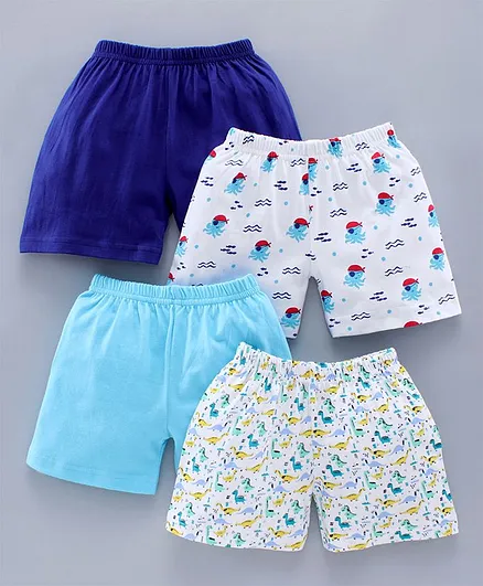 BUMZEE Pack Of 4 Dinosaur Printed Shorts - Blue & Pink