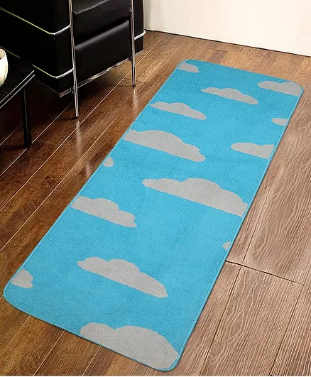 Saral Home Microfiber Floor Runner Cloud Design - Blue