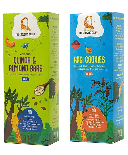 The Growing Giraffe Quinoa Almond Bars Ragi Cookies Combo Pack - 200 gm Each