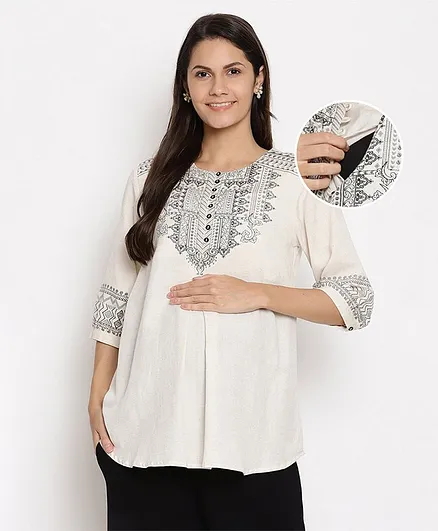 Bella Mama Three Fourth Sleeves Maternity Tunic with Mask - White