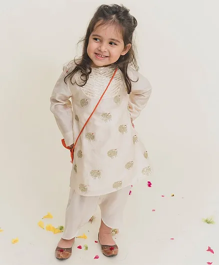 MR.BRAT Full Sleeves Sequin Elephant Embellished Kurta With Dhoti - Off White