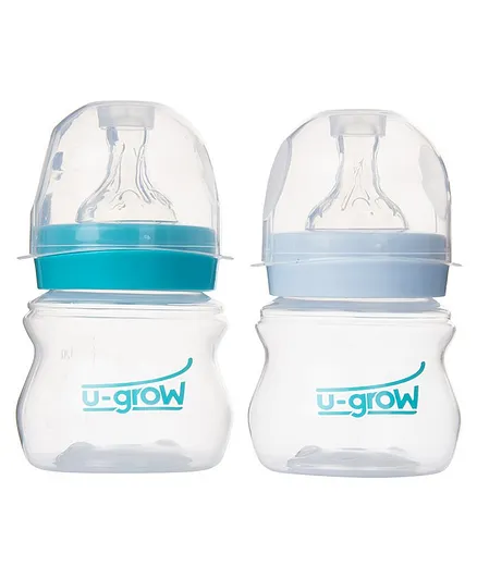 U-Grow Anti Colic Wide Neck Feeding Bottle Pack of 2 - 125ml - Turquoise & Blue