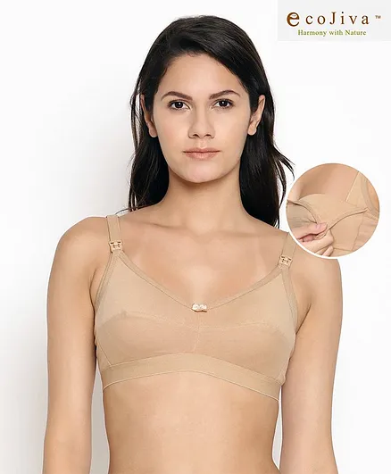 Bella Mama Cotton Elastane Anti-bacterial Nursing Bra - Beige