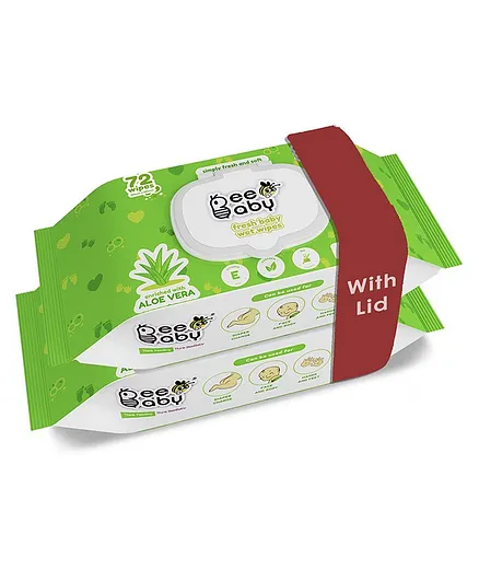 Beebaby Fresh Baby Wet Wipes with Lid Pack of 2 - 72 Pieces Each