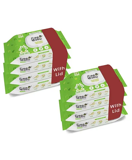 Beebaby Fresh Baby Wet Wipes with Lid Pack of 8 - 72 Pieces Each