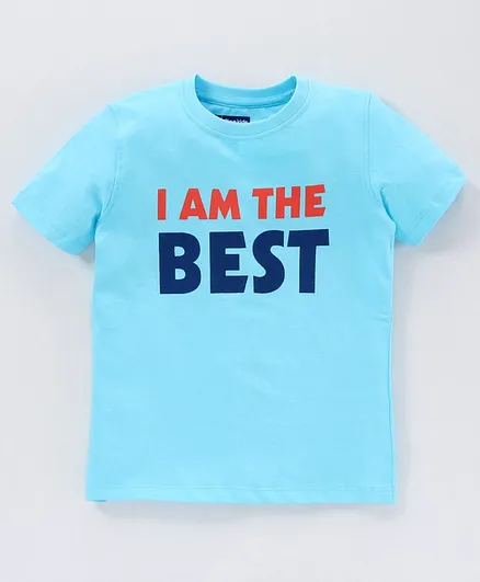 Pine Kids 100%Cotton Half Sleeves Biowashed Tee Text Print - Blue