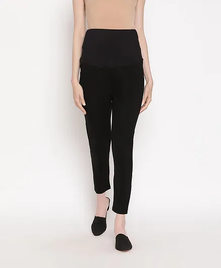 Bella Mama Full Length Maternity Jeggings with Pintucks - Black