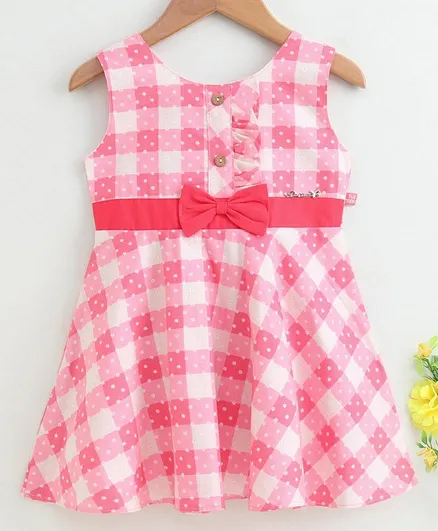 Twetoons Sleeveless Checkered Frock - Pink