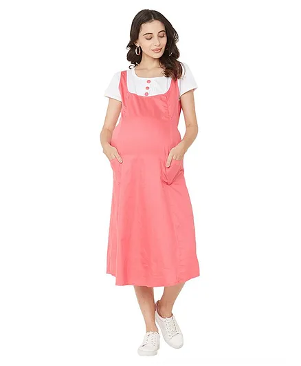 MOM'S BEE Half Sleeves A-Line Solid Dress - Peach