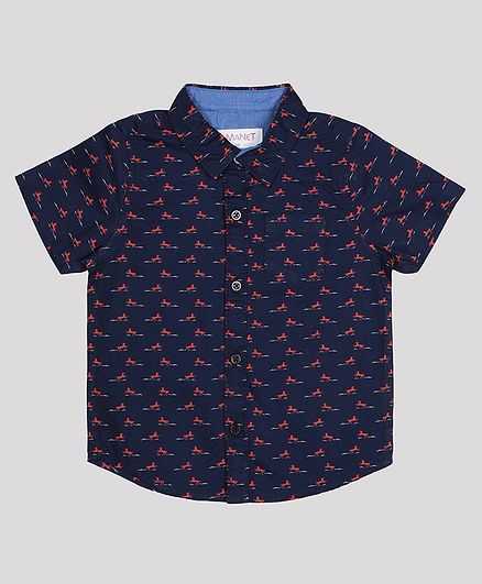 MANET Half Sleeves Horse Print Shirt - Blue