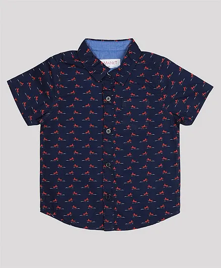 MANET Half Sleeves Horse Print Shirt - Blue