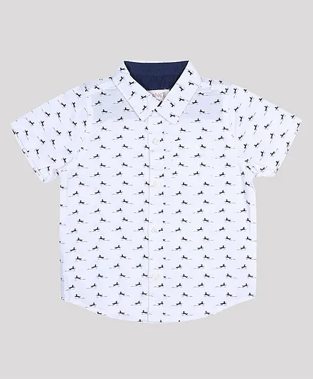 MANET Half Sleeves Horse Print Shirt - White