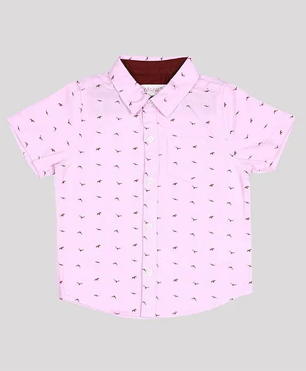 MANET Half Sleeves Bird Design Shirt - Pink