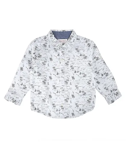 MANET Full Sleeves Beach Print Shirt - White