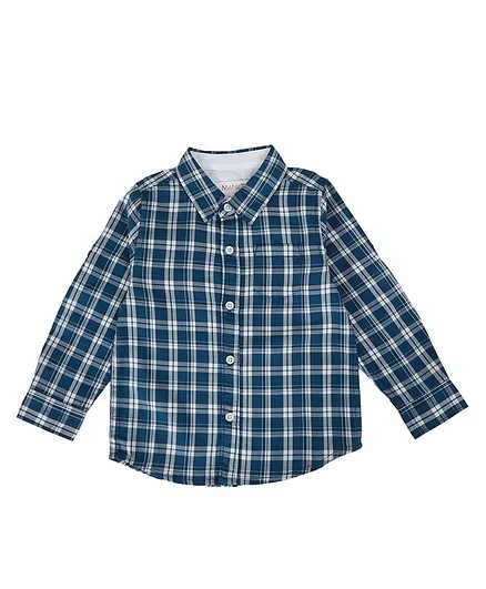 MANET Full Sleeves Checked Shirt - Blue