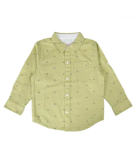 MANET Full Sleeves Polka Dotted Shirt - Green