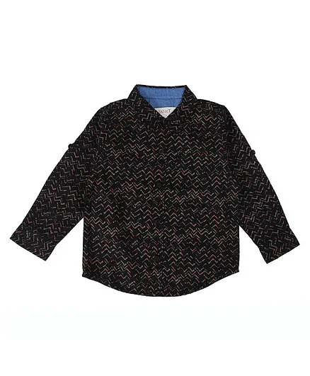 MANET Full Sleeves Wave Print Shirt - Black