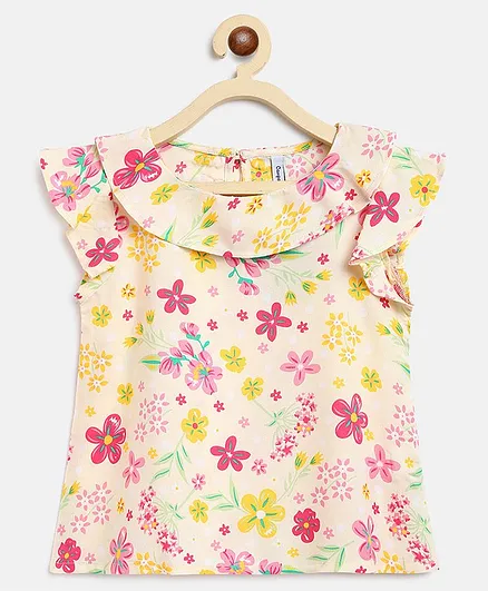 Campana Flutter Sleeves Floral Print Frida Top - Cream