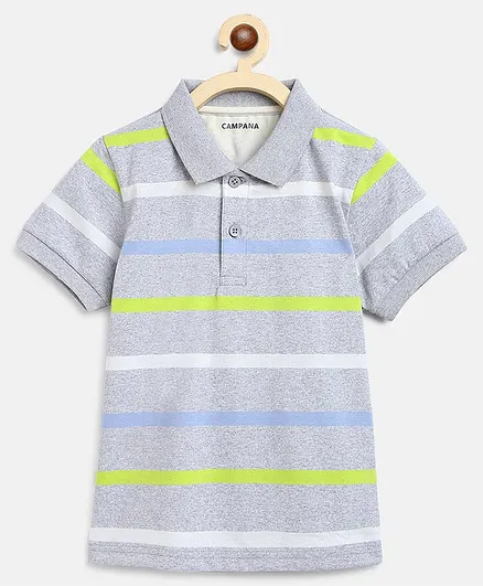 Campana Half Sleeves Striped Polo Tee - Grey
