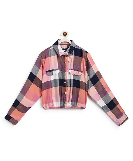 Natilene Full Sleeves Checked Shirt - Peach