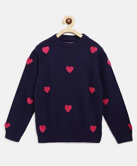 Nauti Nati Full Sleeves Heart Design Sweater - Navy Blue