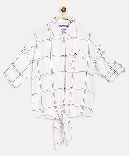 Natilene Three Fourth Sleeves Checked Shirt - White