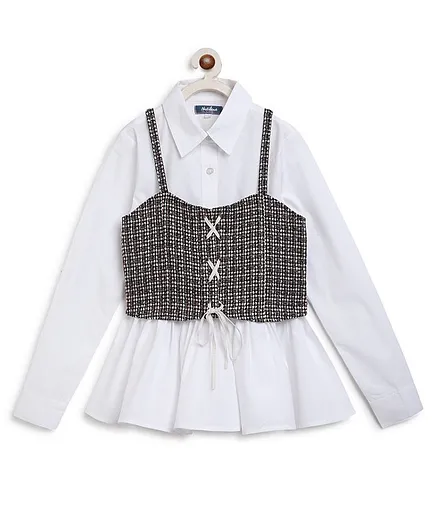 Natilene Solid Full Sleeves Dress With Shrug - White