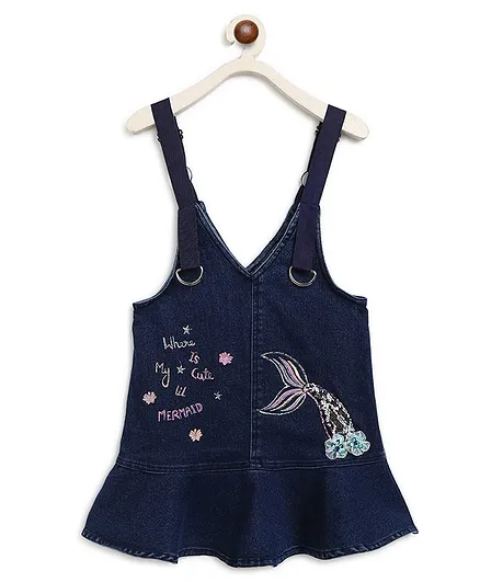 Natilene Sequin Mermaid Sleeveless Dungaree Dress - Navy