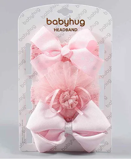 Babyhug Headband with Bow Motif Pink - Pack of 3