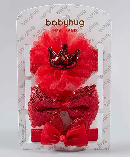 Babyhug Headbands with Bow & Flower Motif Pack of 3 - Red