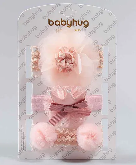 Babyhug Headbands with Bow & Flower Motif Pack of 3 - Peach