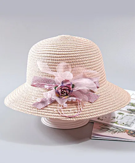 Babyhug Applique Flower Hat Pink - Circumference 27 cm