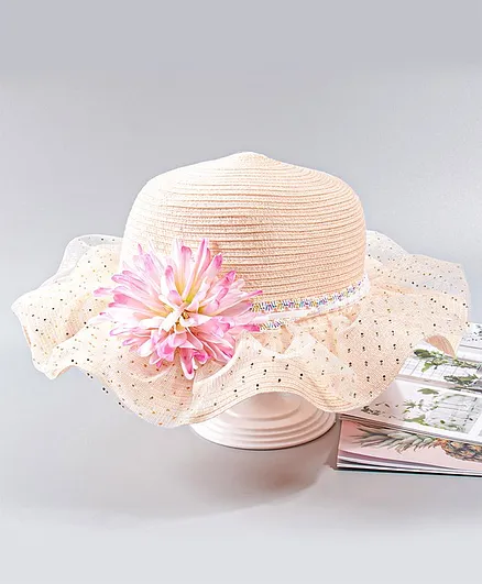 Babyhug Applique Flower Hat Light Pink - Diameter 18 cm