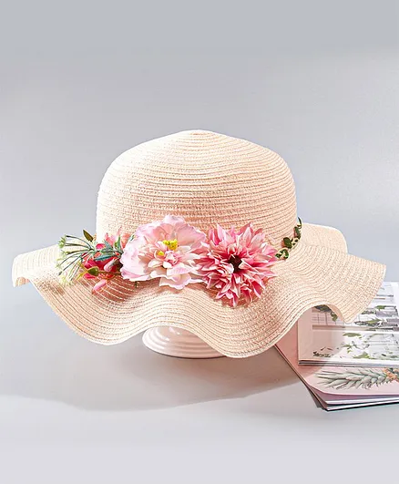 Babyhug Summer Hat Floral Appliques Beige - Circumference 54 cm