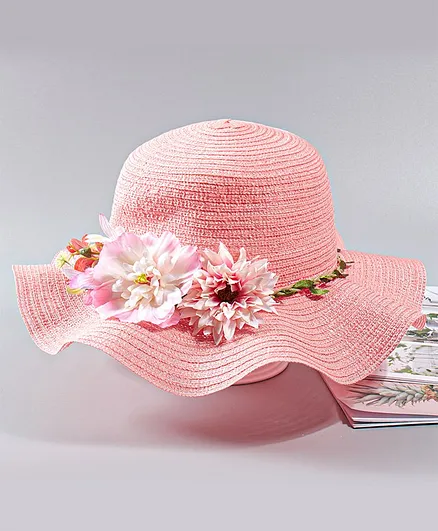Babyhug Summer Hat Floral Appliques Pink - Circumference 54 cm