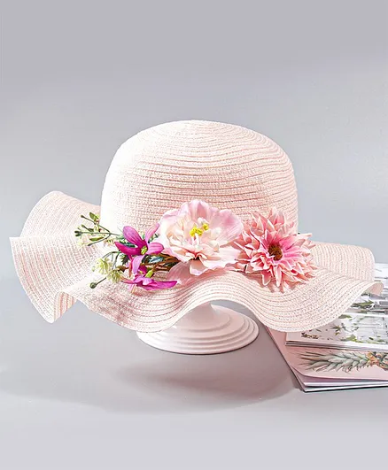Babyhug Summer Hat Floral Appliques Light Pink - Circumference 54 cm