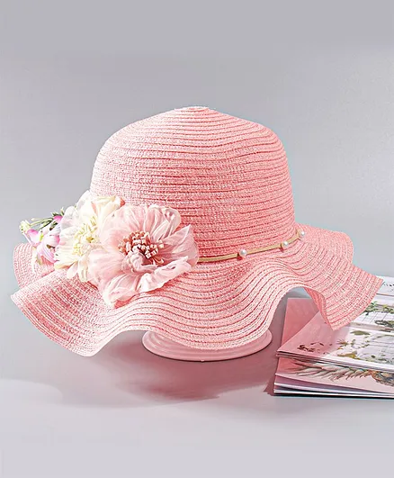 Babyhug Summer Hat Floral Appliques Pink - Circumference 53 cm