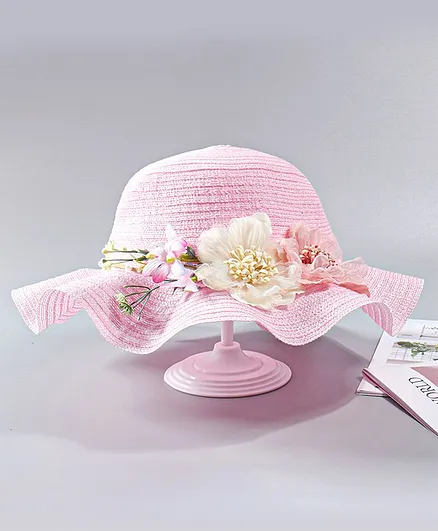 Babyhug Summer Hat Floral Appliques Light Pink - Circumference 53 cm