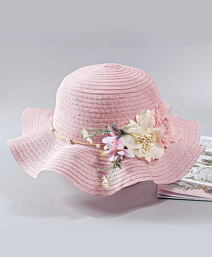 Babyhug Summer Hat Floral Appliques Pink - Circumference 53 cm