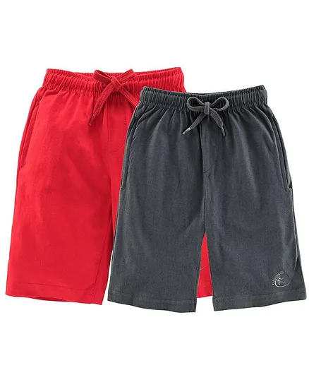 Kiddopanti Pack Of 2 Knee Length Shorts - Red & Grey