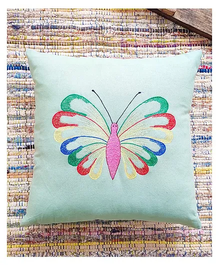 Rockfort Creations Butterfly Embroidered Cushion Cover - Light Blue