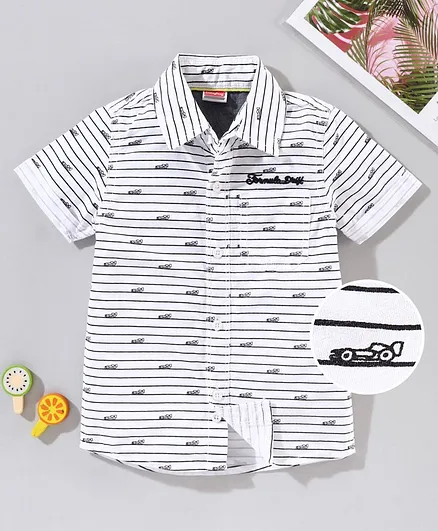 Babyhug Half Sleeves Shirt Car Print - White