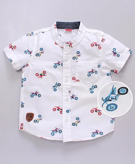 Babyhug Half Sleeves Shirt Bike Print - White