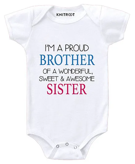 KNITROOT Short Sleeves I'm Proud Brother Print Onesie - White